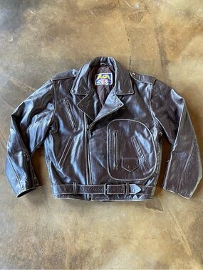 VTG 80s Rare Avirex USA Brown Leather Bomber Biker Jacket